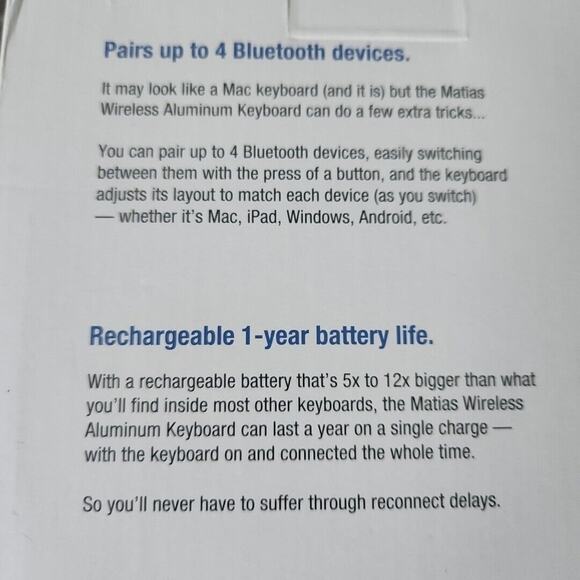 Bluetooth Wireless Matias Aluminum Keyboard FK418BTS / Apple / macOS / Windows 4 - Picture 10 of 12